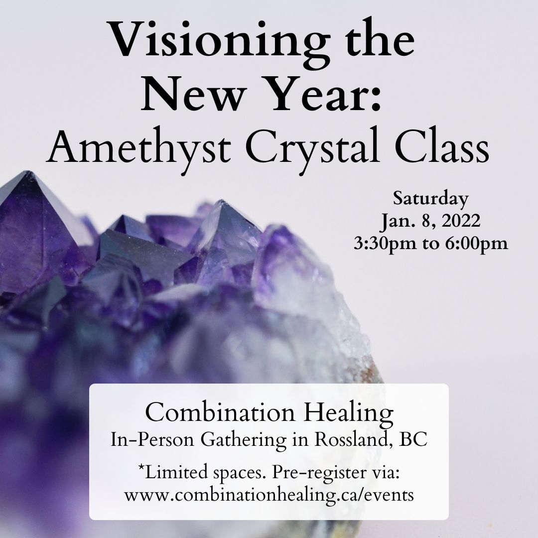 Amethyst crystal with words Visioning the New Year: Amethyst Crystal Class