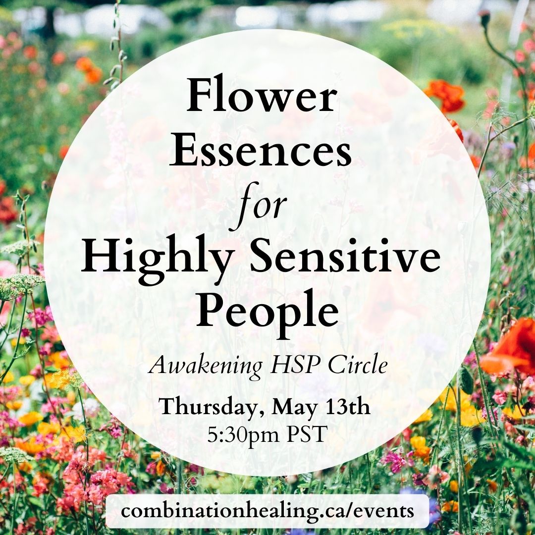 event banner with flowers in the background and title of event Flower Essences for Highly Sensitive People