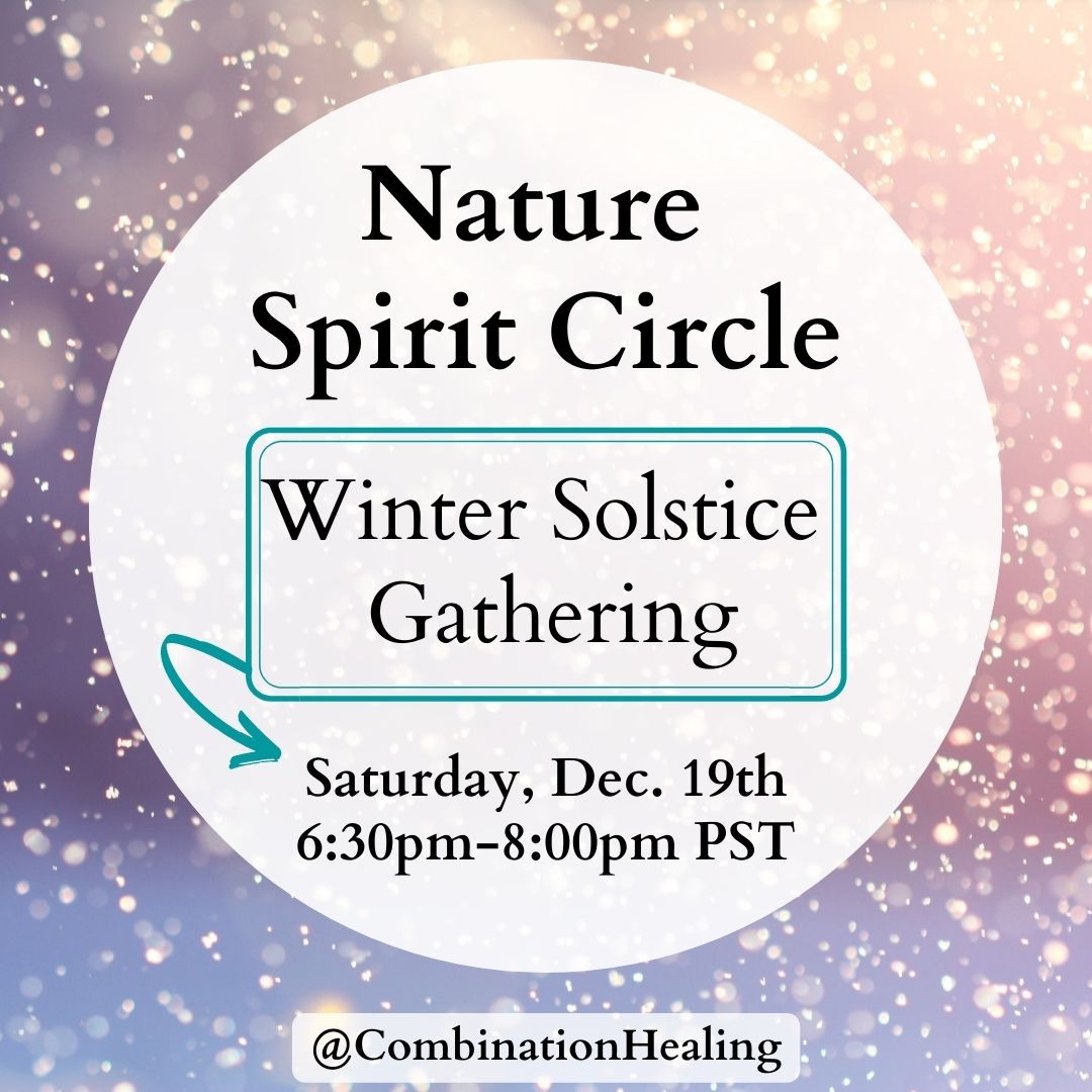 snowflakes in background with text nature spirit cirlce and winter solstice gathering